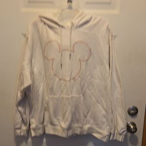 H&M Cream Hoodie with Light Pink Mickey Outline